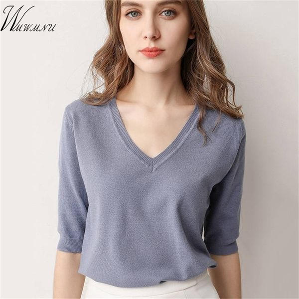 summer women v-neck knit short sleeve black white casual tee shirt breathable female slim plus size fashion clothe 210330
summer women v-neck knit short sleeve black white casual tee shirt breathable female slim plus size fashion clothe 210330