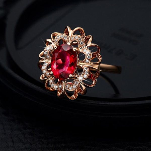 rings for women bridal wedding accessories fashion ring jewelry red stone flower design, Slivery;golden