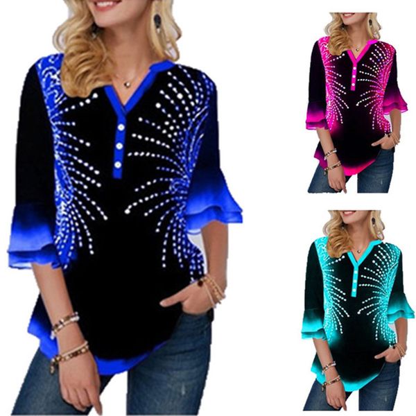 plus size 5xl casual single-breasted printing blue v-neck flared sleeve female t-shirt loose ladies tee shirt summer 210517, White
plus size 5xl casual single-breasted printing blue v-neck flared sleeve female t-shirt loose ladies tee shirt summer 210517, White