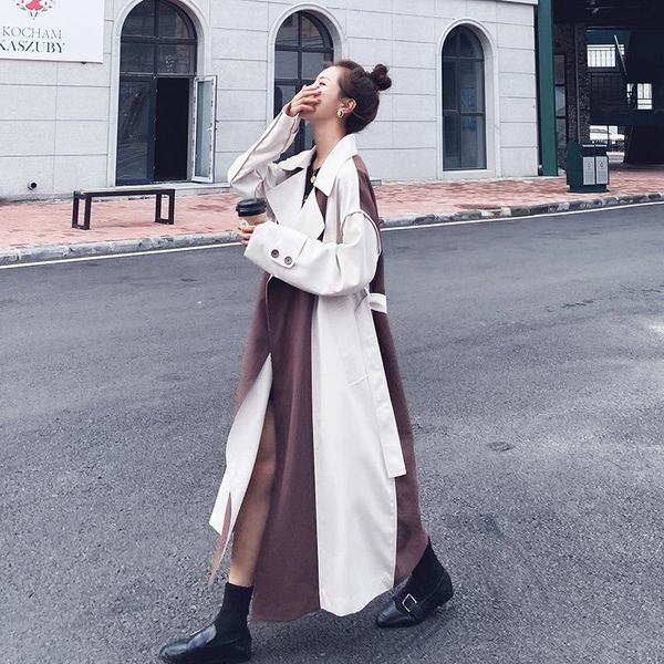 women's trench coats patchwork coat double breasted long windbreaker with flaps belt outerwear, Tan;black
women's trench coats patchwork coat double breasted long windbreaker with flaps belt outerwear, Tan;black