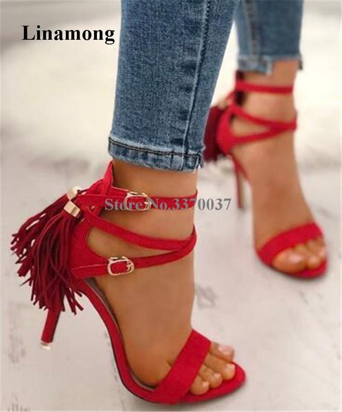 summer est cut suede leather stiletto heel tassels gladiator sandals red black back fringes high dress heels 
summer est cut suede leather stiletto heel tassels gladiator sandals red black back fringes high dress heels