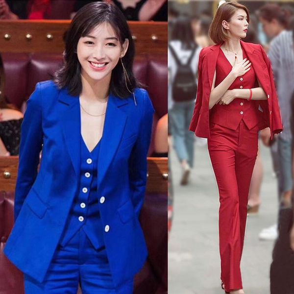 red sapphire suit female han edition of fund 2021 autumn wind england career three-piece waistcoat women's two piece pants, White
red sapphire suit female han edition of fund 2021 autumn wind england career three-piece waistcoat women's two piece pants, White