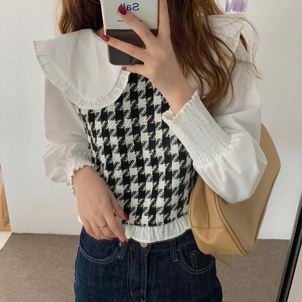 peter pan collar plaid women shirts long sleeve korean vintage french patchwork spring office lady loose casual, White
peter pan collar plaid women shirts long sleeve korean vintage french patchwork spring office lady loose casual, White