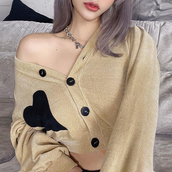 women's t-shirt autumn winter harajuku gothic girls khaki fashion v-neck love pattern long sleeve single breasted top, White
women's t-shirt autumn winter harajuku gothic girls khaki fashion v-neck love pattern long sleeve single breasted top, White