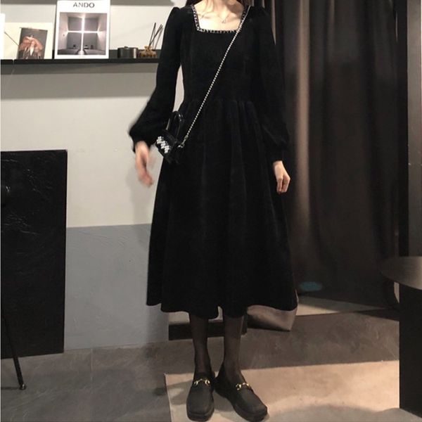 casual dresses dress spring french velvet thickened small square collar decorative lace exquisite women's ee83, Black;gray
casual dresses dress spring french velvet thickened small square collar decorative lace exquisite women's ee83, Black;gray
