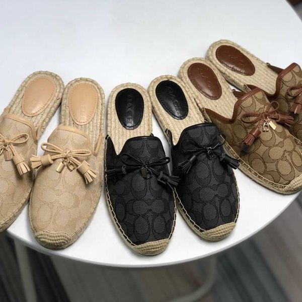 year new canvas c spring and summer fringes bowknot fisherman's baotou slippers open heel semitrailer sewing straw women's shoes a, Black
year new canvas c spring and summer fringes bowknot fisherman's baotou slippers open heel semitrailer sewing straw women's shoes a, Black