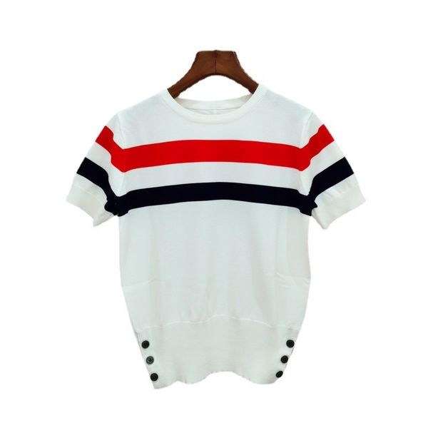 spring and summer new tb british style contrast stripe versatile round neck ice silk sweater women's fashion, White
spring and summer new tb british style contrast stripe versatile round neck ice silk sweater women's fashion, White