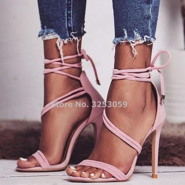 young girl's elegant pink black suede thin strappy high heel sandals lace-up concise party shoes coved heels dress pump
young girl's elegant pink black suede thin strappy high heel sandals lace-up concise party shoes coved heels dress pump