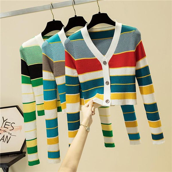 autumn v-neck color striped knitwear women's short slim fit cardigan long-sleeved thin sweater a021 knits & tees, White
autumn v-neck color striped knitwear women's short slim fit cardigan long-sleeved thin sweater a021 knits & tees, White
