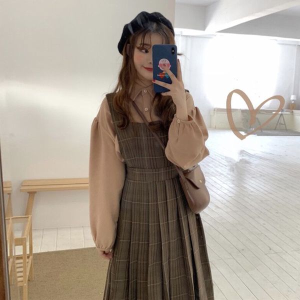 very nice autumn plaid one piece dress straps sleeveless pleated dress midi kawaii robe femme vestido mujer vestiti donna, Black;gray
very nice autumn plaid one piece dress straps sleeveless pleated dress midi kawaii robe femme vestido mujer vestiti donna, Black;gray