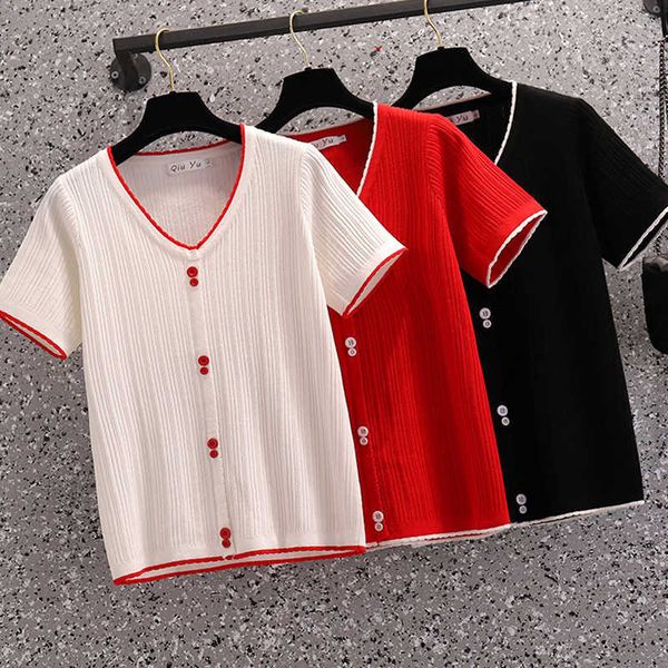 l-3xl large size summer short sleeve sweater t-shirt loose casual fashion button v neck oversized basic thin kint pullover 210604, White;black
l-3xl large size summer short sleeve sweater t-shirt loose casual fashion button v neck oversized basic thin kint pullover 210604, White;black
