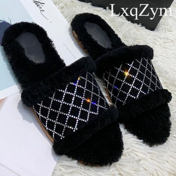 female luxury fashion shiny diamond furry slippers lamb wool mules ladies flat heel slides outdoor lazy shoes women, Black
female luxury fashion shiny diamond furry slippers lamb wool mules ladies flat heel slides outdoor lazy shoes women, Black