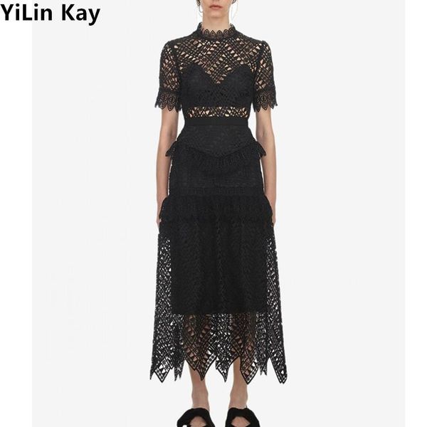 self portrait summer short-sleeved lace hollows out dress 2021 woman round neck long holiday dresses casual, Black;gray
self portrait summer short-sleeved lace hollows out dress 2021 woman round neck long holiday dresses casual, Black;gray