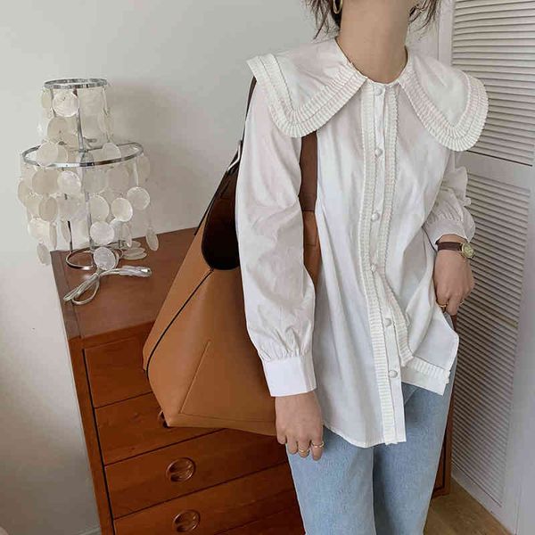 dress women chic shirt spring retro gentle pleated peter pan collar long sleeves elegance blouse female short, White
dress women chic shirt spring retro gentle pleated peter pan collar long sleeves elegance blouse female short, White
