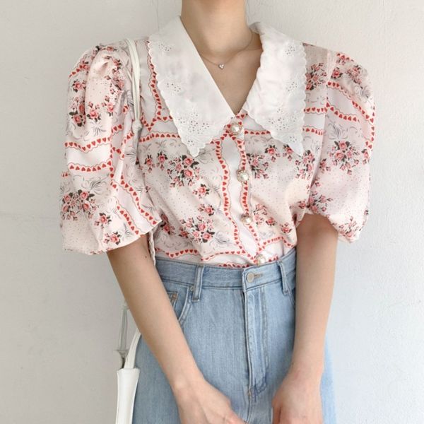 korean temperament sweet doll collar chiffon print women blouses fashion puff sleeve office chic blusas 210518, White
korean temperament sweet doll collar chiffon print women blouses fashion puff sleeve office chic blusas 210518, White