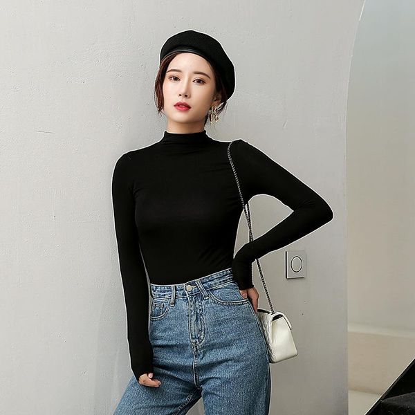women's t-shirt bottomed shirt long sleeve autumn winter korean traceless half high collar solid color large size inner top, White
women's t-shirt bottomed shirt long sleeve autumn winter korean traceless half high collar solid color large size inner top, White
