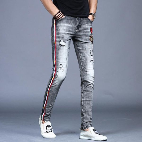men's jeans spring autumn 2021 smoky gray embroidery hole slim feet pants korean elastic leisure pencil, Blue
men's jeans spring autumn 2021 smoky gray embroidery hole slim feet pants korean elastic leisure pencil, Blue