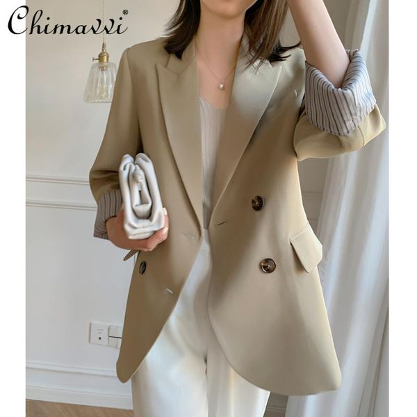 women casual elegant khaki blazer notched all-matching long sleeves double breasted suit fashion jacket coat women's suits & blazers, White;black
women casual elegant khaki blazer notched all-matching long sleeves double breasted suit fashion jacket coat women's suits & blazers, White;black