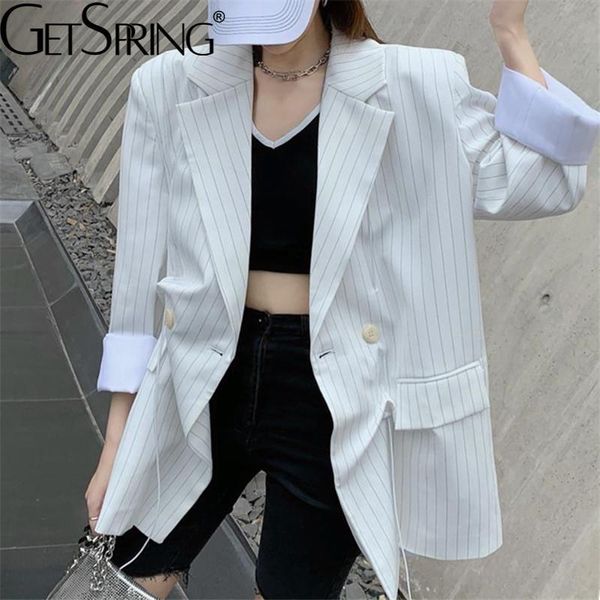 women's suits & blazers getspring women blazer striped double breasted full sleeve ladies suit coat temperament loose casual long jacke, White;black
women's suits & blazers getspring women blazer striped double breasted full sleeve ladies suit coat temperament loose casual long jacke, White;black