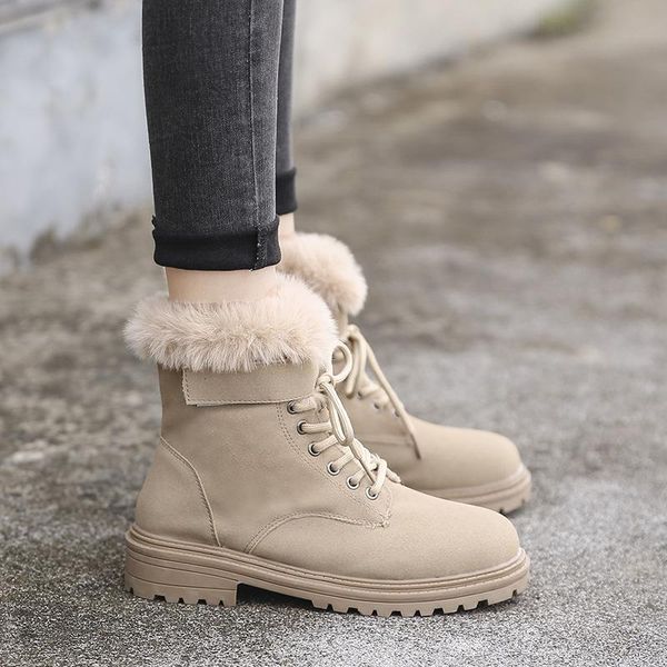 boots leather for women thicken non-slip snow platform shoes sneakers fashion ankle womens, Black