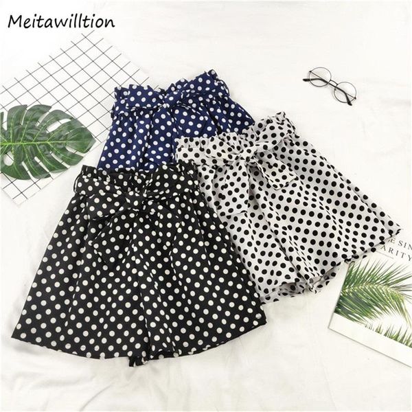 women's shorts casual dot print wide leg 2021 women elastic high waist chiffon lady summer elegant bow loose short pants, White;black
women's shorts casual dot print wide leg 2021 women elastic high waist chiffon lady summer elegant bow loose short pants, White;black