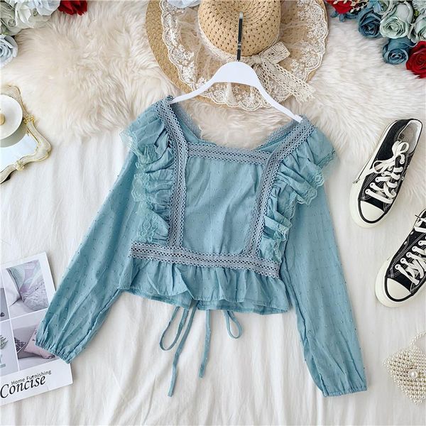 women's blouses & shirts blouse women hook flower lace square collar short crop femme 0sh001, White
women's blouses & shirts blouse women hook flower lace square collar short crop femme 0sh001, White
