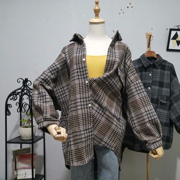 woolen vintage plaid shirt women blouse low high design autumn korean style big pocket batwing sleeve plus size long shirts women's blo, White
woolen vintage plaid shirt women blouse low high design autumn korean style big pocket batwing sleeve plus size long shirts women's blo, White