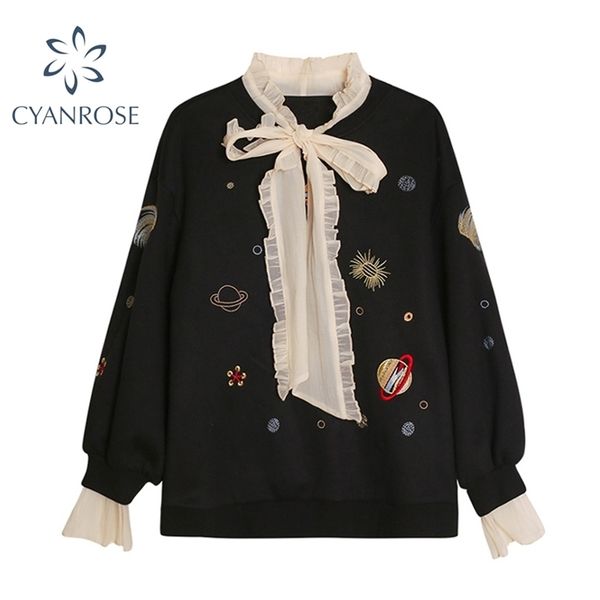 autumn women sweatshirt patchwork mesh lace bow fake two piece pullover sweet casual oversized female sweatshirts 210515, Black
autumn women sweatshirt patchwork mesh lace bow fake two piece pullover sweet casual oversized female sweatshirts 210515, Black