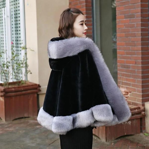 women's fur & faux coat collar hooded jackets for women cape 2021 winter poncho harajuku loose patchwork shawl luxury elegant cloak, Black
women's fur & faux coat collar hooded jackets for women cape 2021 winter poncho harajuku loose patchwork shawl luxury elegant cloak, Black