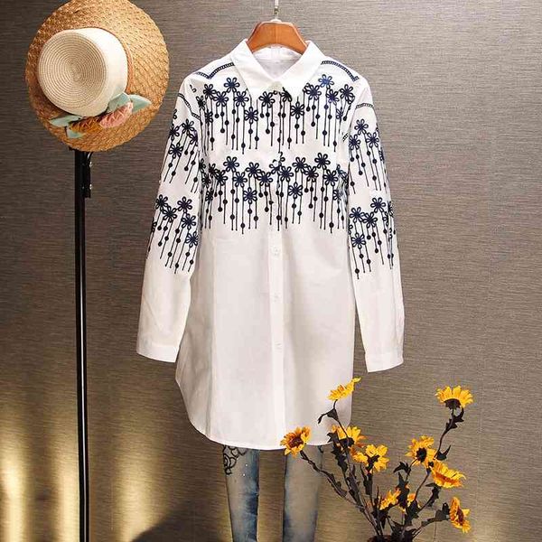 spring casual loose women shirts embroidered vintage floral-print long sleeve pure cotton white 210615
spring casual loose women shirts embroidered vintage floral-print long sleeve pure cotton white 210615