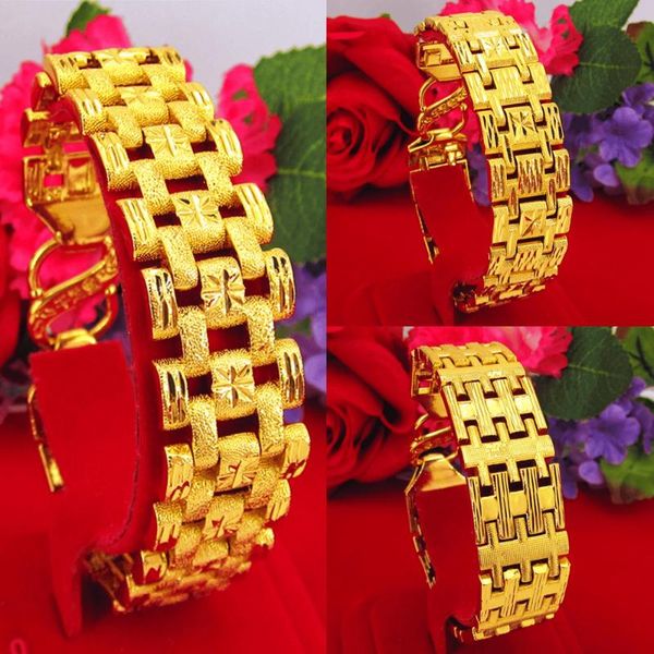 link, chain 2cm wide thick wrist bracelet men yellow gold filled carved hip hop male jewelry gift, Black
link, chain 2cm wide thick wrist bracelet men yellow gold filled carved hip hop male jewelry gift, Black