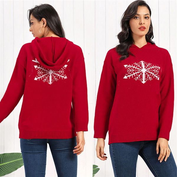 autumn winter 2021 christmas print double hooded women's sweater, Black