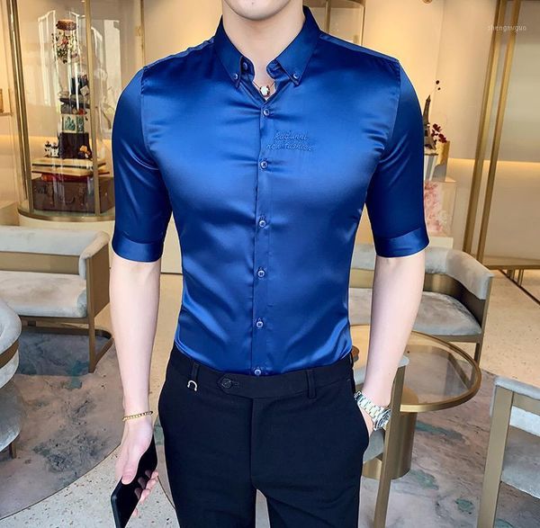 fashion 2021 summer mens dress shirts half sleeve embroidery slim fit men's shirt casual business formal male, White;black
fashion 2021 summer mens dress shirts half sleeve embroidery slim fit men's shirt casual business formal male, White;black