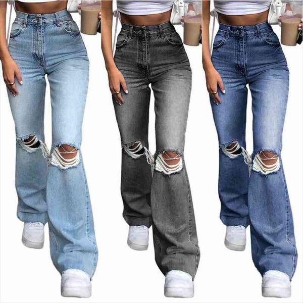 hole jeans women flare pants womens high waist ripped distressed jeans streetwear trousers flared denim pants, Blue
hole jeans women flare pants womens high waist ripped distressed jeans streetwear trousers flared denim pants, Blue