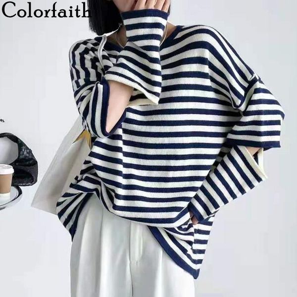 women's sweaters colorfaith 2021 autunm winter women pullovers striped cutout retro oversized fashionable elegant wild sw3147jx, White;black
women's sweaters colorfaith 2021 autunm winter women pullovers striped cutout retro oversized fashionable elegant wild sw3147jx, White;black