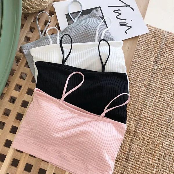 fashion solid color thin rimless sports underwear knitted ribbed padded beauty back elastic strap tube women's tanks & camis, White
fashion solid color thin rimless sports underwear knitted ribbed padded beauty back elastic strap tube women's tanks & camis, White