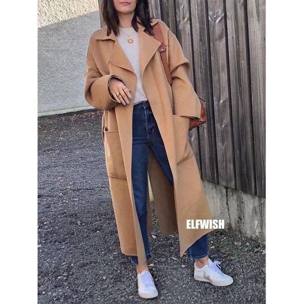 women's wool & blends woman camel trench coat lapel collar oversized style big pockets waist belt tied fashion long coats 2022 autumn, Black
women's wool & blends woman camel trench coat lapel collar oversized style big pockets waist belt tied fashion long coats 2022 autumn, Black