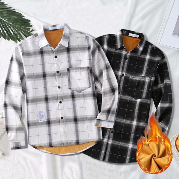 men's casual shirts regular fit button shirt long sleeve fleece lapel with pocket male vintage clothes blouse, White;black
men's casual shirts regular fit button shirt long sleeve fleece lapel with pocket male vintage clothes blouse, White;black