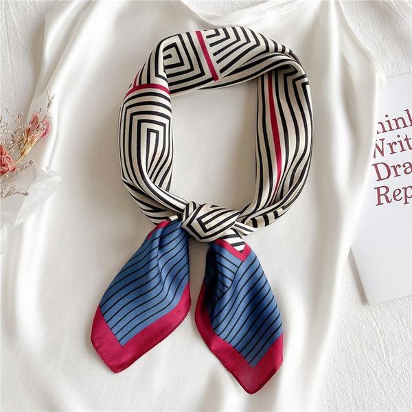 scarves fashion striped scarf women's 70cm simulated silk small square professional decorative geometric, Blue;gray
scarves fashion striped scarf women's 70cm simulated silk small square professional decorative geometric, Blue;gray