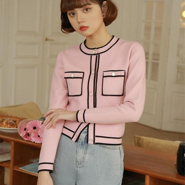 women's knits & tees runway pink cardigan crop 2021 luxury cropped women round neck single breasted knitted short sweater coat, White 
women's knits & tees runway pink cardigan crop 2021 luxury cropped women round neck single breasted knitted short sweater coat, White