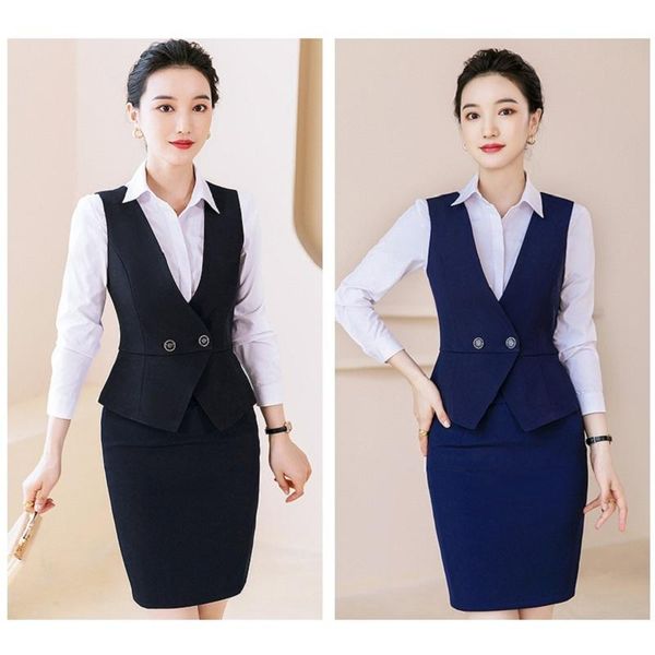 two piece dress ladies black waistcoat women business suits skirt and vest sets beauty salon office uniform styles, White
two piece dress ladies black waistcoat women business suits skirt and vest sets beauty salon office uniform styles, White
