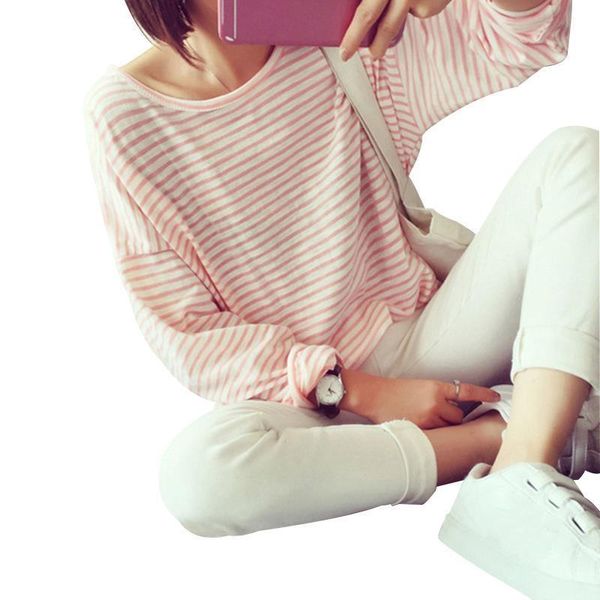 spring autumn style fashion striped womens long sleeve o neck cotton femme casual loose, White
spring autumn style fashion striped womens long sleeve o neck cotton femme casual loose, White