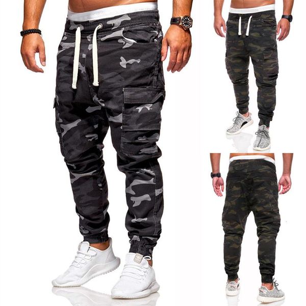 men's pants 2021 joggers men casual fashion loose handsome pocketjeans tooling camouflage m-4xl s, Black