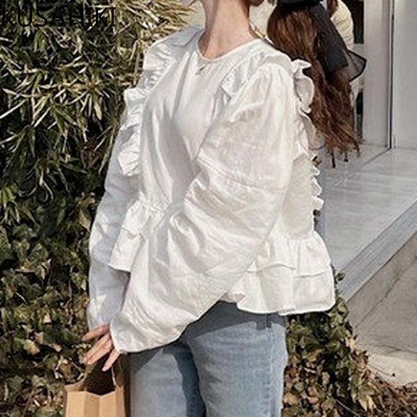 women's blouses & shirts kusahiki korean chic ruffle patchwork blouse women puff sleeve o-neck autumn causal sweet blusas 2021 6l300, White
women's blouses & shirts kusahiki korean chic ruffle patchwork blouse women puff sleeve o-neck autumn causal sweet blusas 2021 6l300, White