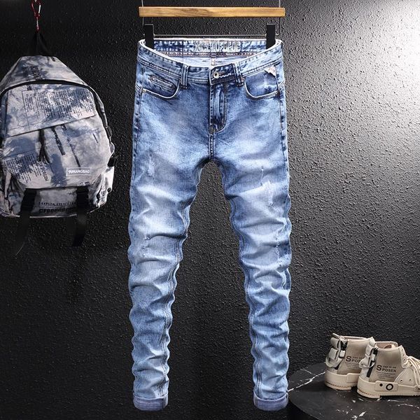 men's jeans italian style fashion men retro light blue elastic slim ripped vintage designer casual denim pants
men's jeans italian style fashion men retro light blue elastic slim ripped vintage designer casual denim pants