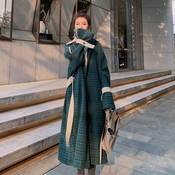 women's wool & blends 2021 winter retro long woolen coat stitching plaid jacket thick warm casual fashion high-quality blended coats, Black
women's wool & blends 2021 winter retro long woolen coat stitching plaid jacket thick warm casual fashion high-quality blended coats, Black