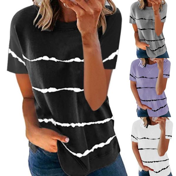 women's t-shirt clothing spring and summer fashion tie-dye printed striped loose short-sleeved plus size, White
women's t-shirt clothing spring and summer fashion tie-dye printed striped loose short-sleeved plus size, White