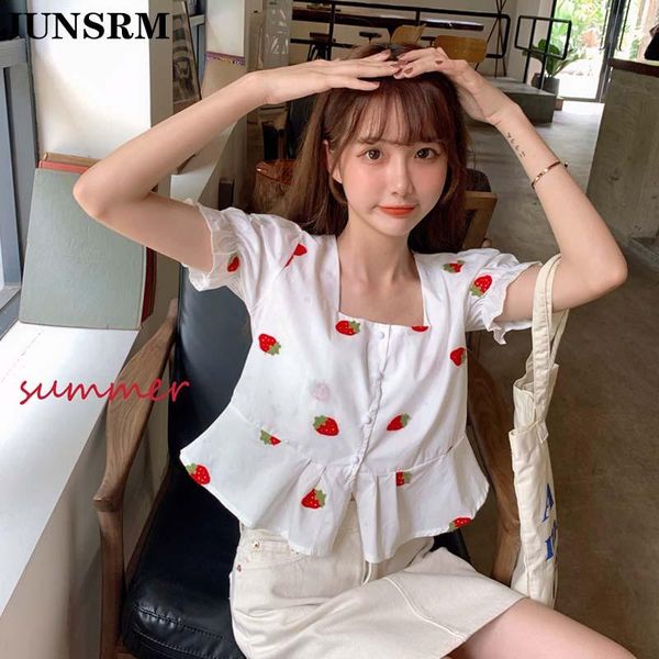 women's blouses & shirts kawaii print women shirt 2021 summer and retro sweet strawberry square collar short sleeve harajuku, White
women's blouses & shirts kawaii print women shirt 2021 summer and retro sweet strawberry square collar short sleeve harajuku, White