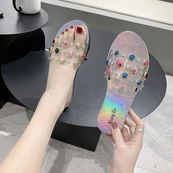 slippers summer flat vacation holiday beach shoes woman soft sole non-slip transparent bright color rivets female party slides, Black
slippers summer flat vacation holiday beach shoes woman soft sole non-slip transparent bright color rivets female party slides, Black