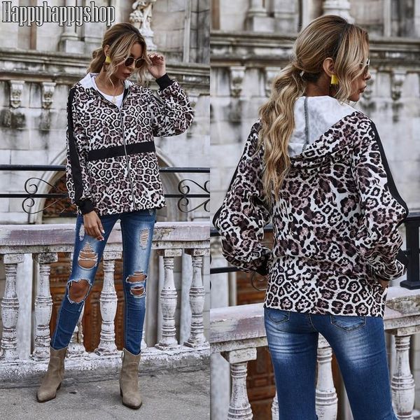 women casual loose hooded coat leopard print jacket zipper sweatshirt cardigan spring autumn outerwear women's jackets, Black;brown
women casual loose hooded coat leopard print jacket zipper sweatshirt cardigan spring autumn outerwear women's jackets, Black;brown